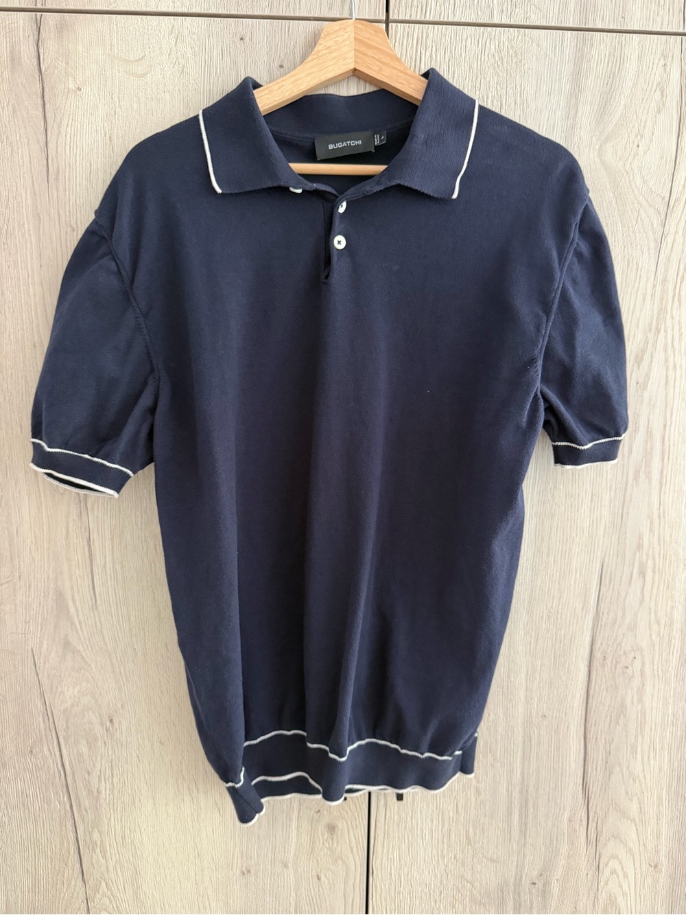 Bugatchi Navy knit Polo with White Trim